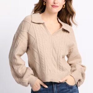 FORTUNE + IVY Collared Cable Sweater, Beige, XL, NWT
